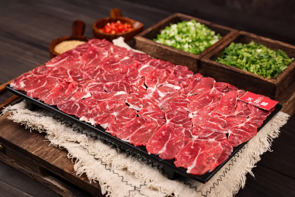 Sliced Marbled Red Pink Fat Chaoshan Hot Pot Beef