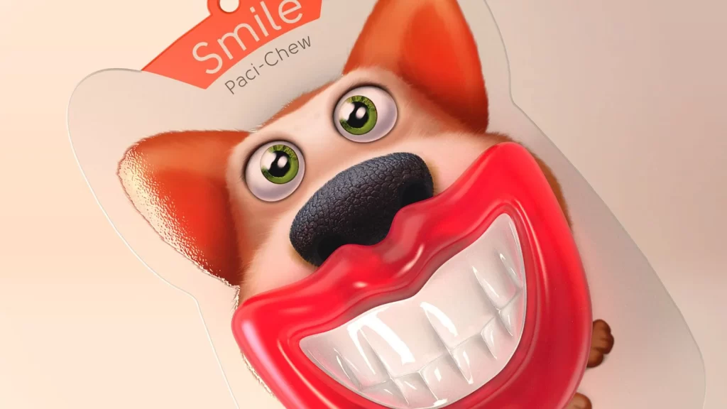 Smile Paci-Chew Dog Toy Red White Cartoon