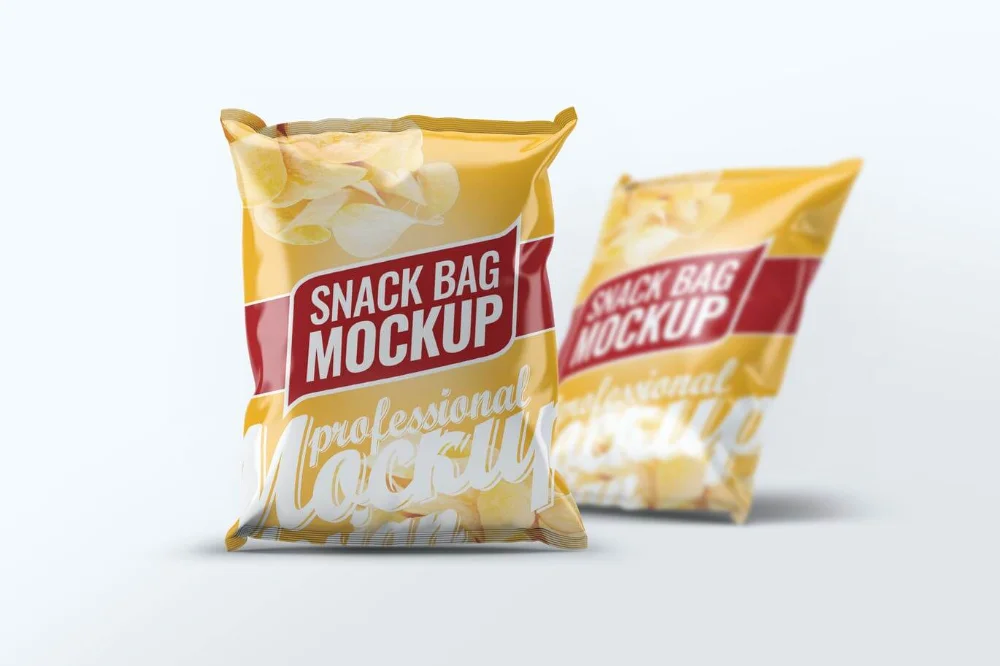 Snack Bag Mockup Yellow Red White