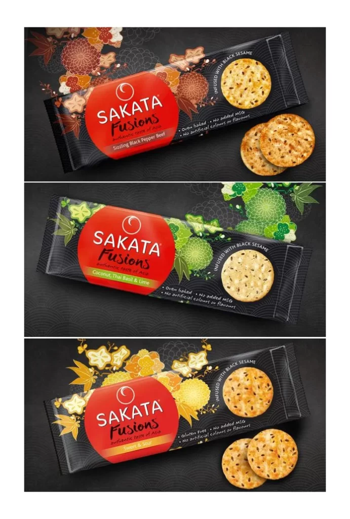 Snack Packaging Asian Inspired Vibrant Floral Typography
