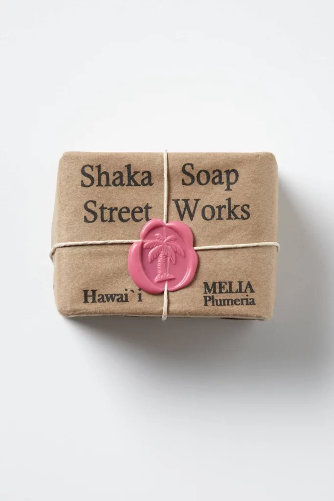 Soap Bar Brown Kraft Paper Pink Wax Seal Tropical Design