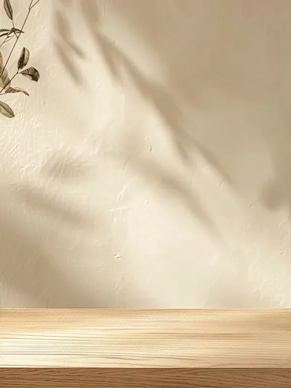 Soft Shadows on Light Wall with Wooden Surface