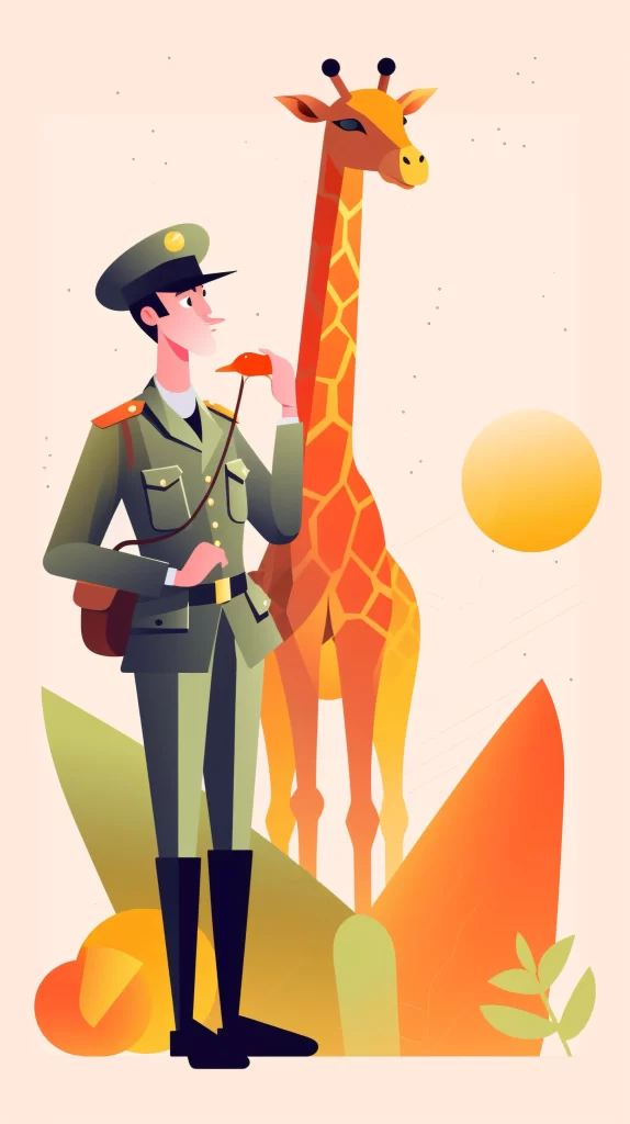 Soldier Green Uniform Giraffe Flat Illustration Modern
