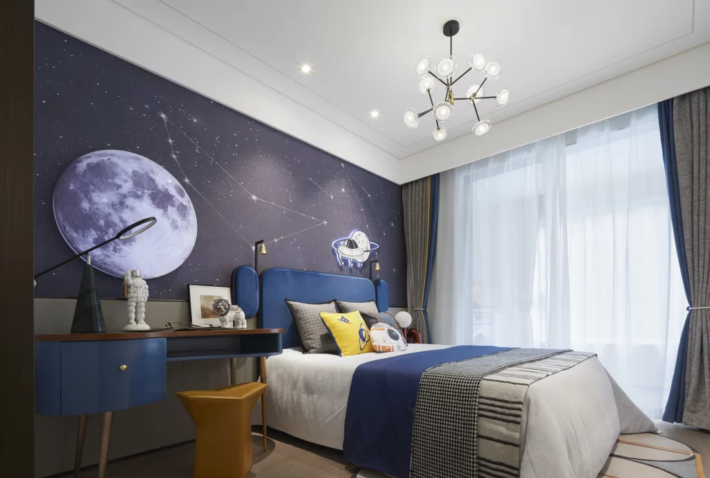 Space-themed Bedroom Blue Dark Blue White Yellow