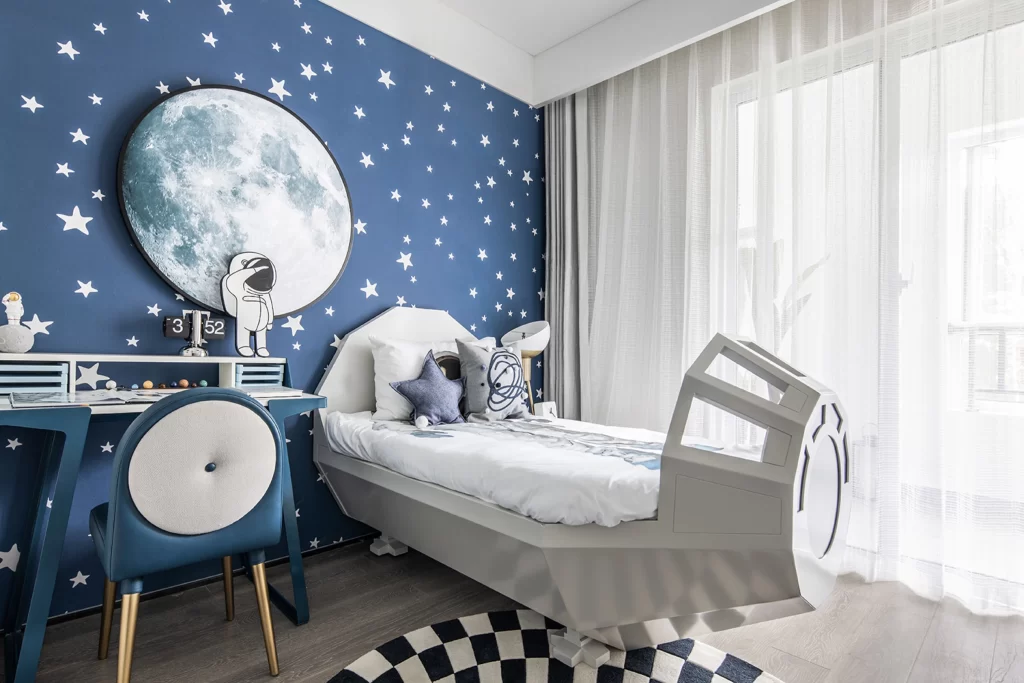 Space-themed Bedroom Blue White Stars Moon