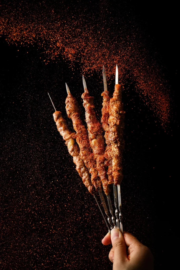 Spiced Lamb Skewers Charred Crust Rustic Presentation