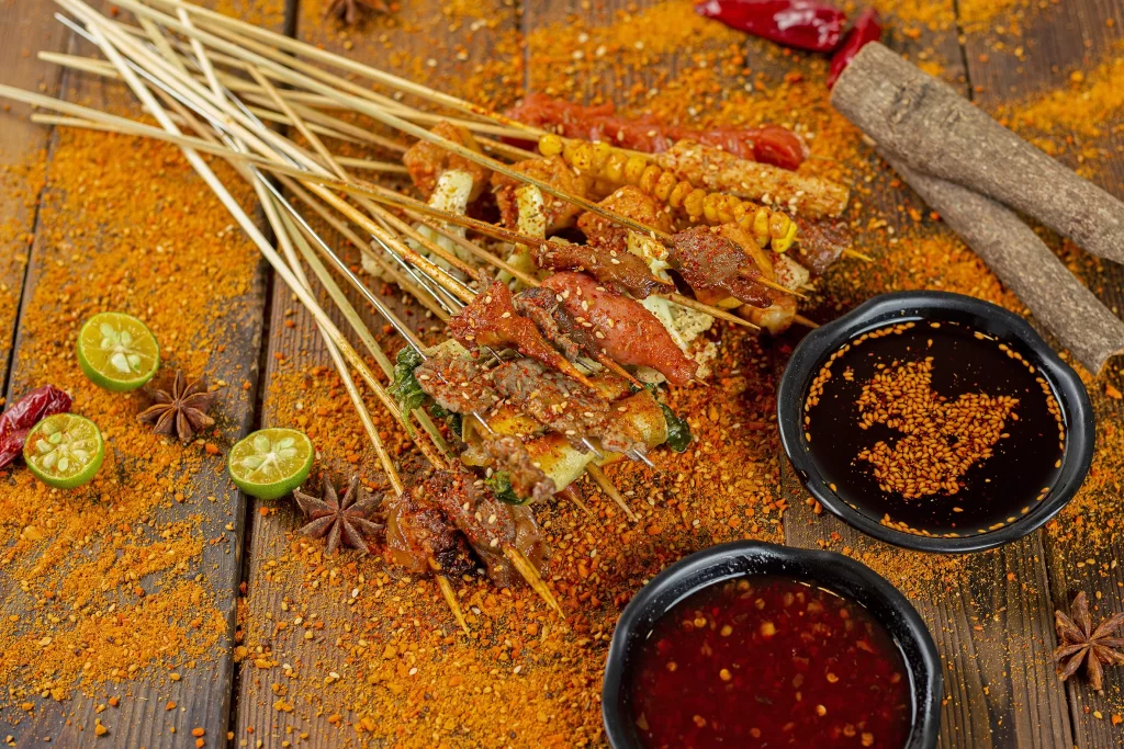 Spicy Beef Skewers Charred Corn Golden Crust Garnish