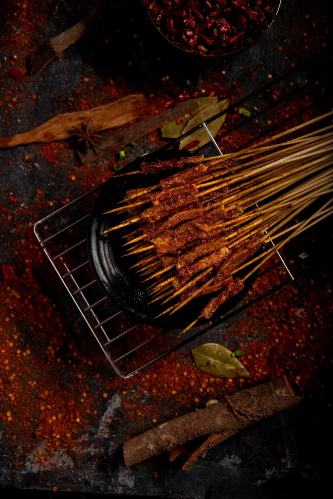 Spicy Beef Skewers Charred Crust Red Chili Powder