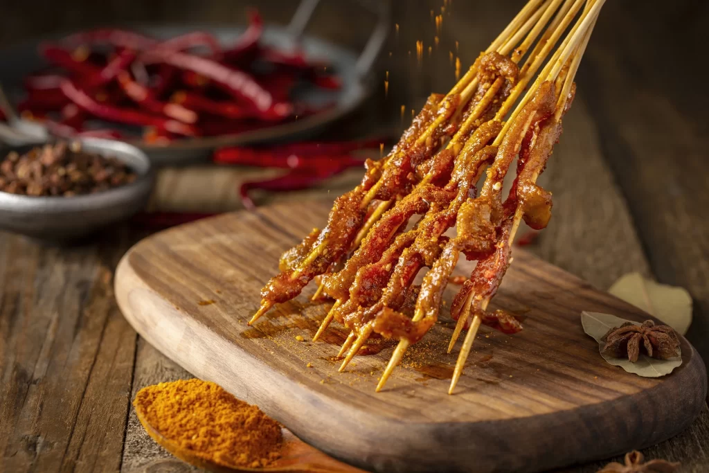 Spicy Beef Skewers Cumin Powder Golden Brown Charred