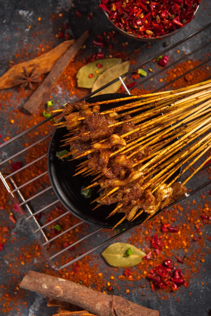 Spicy Beef Skewers Red Chili Powder Charred Crust