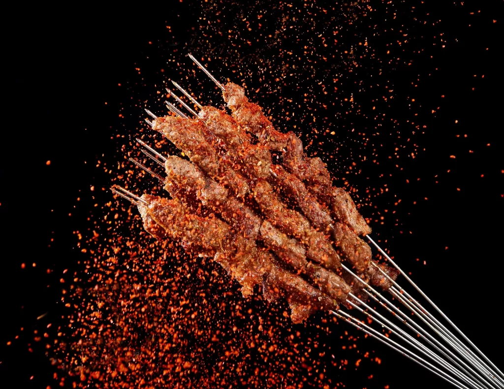 Spicy Beef Skewers Red Pepper Flakes Golden Brown