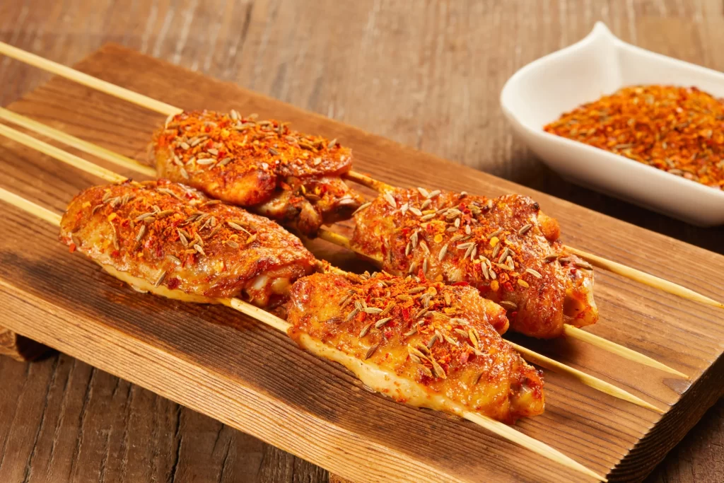 Spicy Chicken Skewers Cumin Seasoning Golden Brown