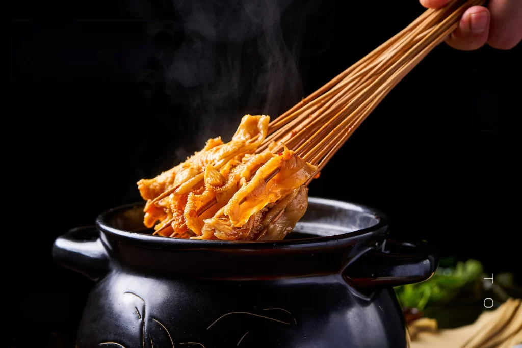 Spicy Chicken Skewers Golden Brown Charred Close Up