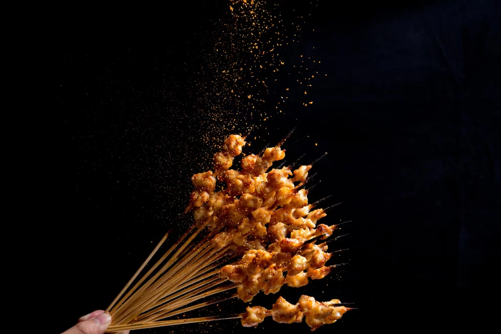 Spicy Chicken Skewers Golden Brown Crispy Texture
