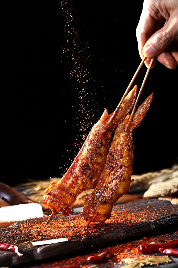 Spicy Chicken Skewers Red Pepper Flakes Golden Crust