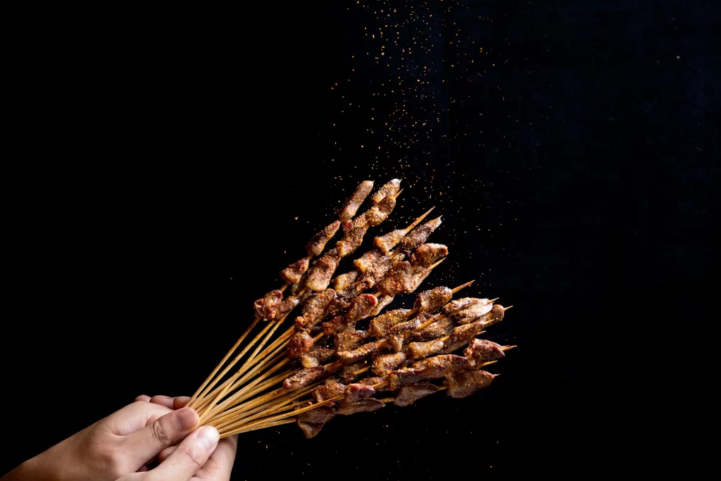 Spicy Grilled Beef Skewers Golden Brown Crispy Texture