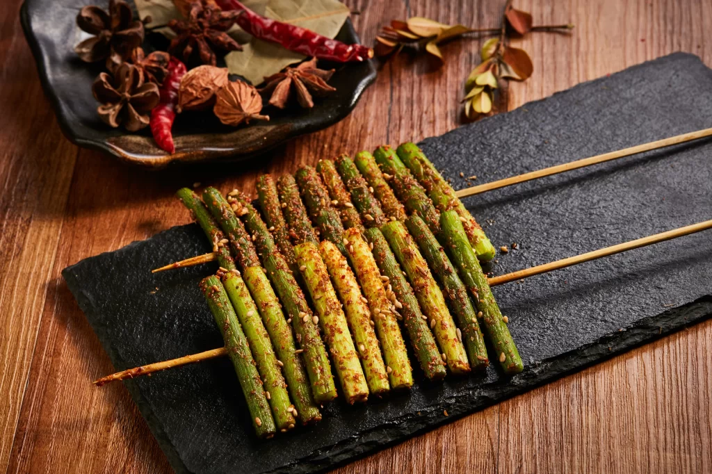 Spicy Grilled Celery Skewers with Sesame Seeds