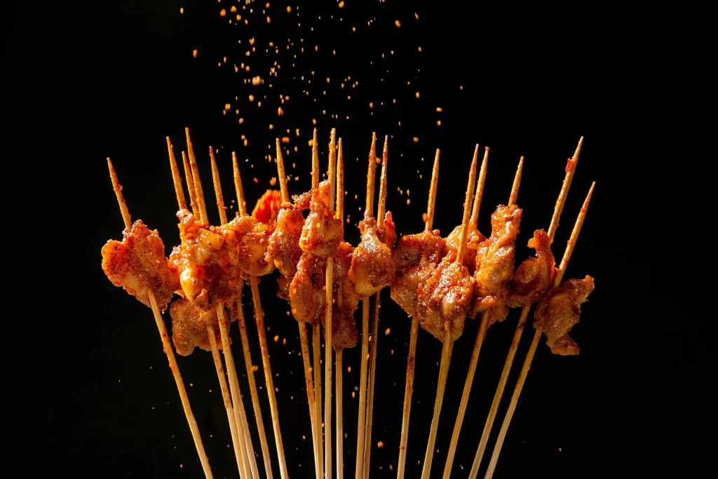 Spicy Grilled Chicken Skewers Golden Brown Crispy Texture