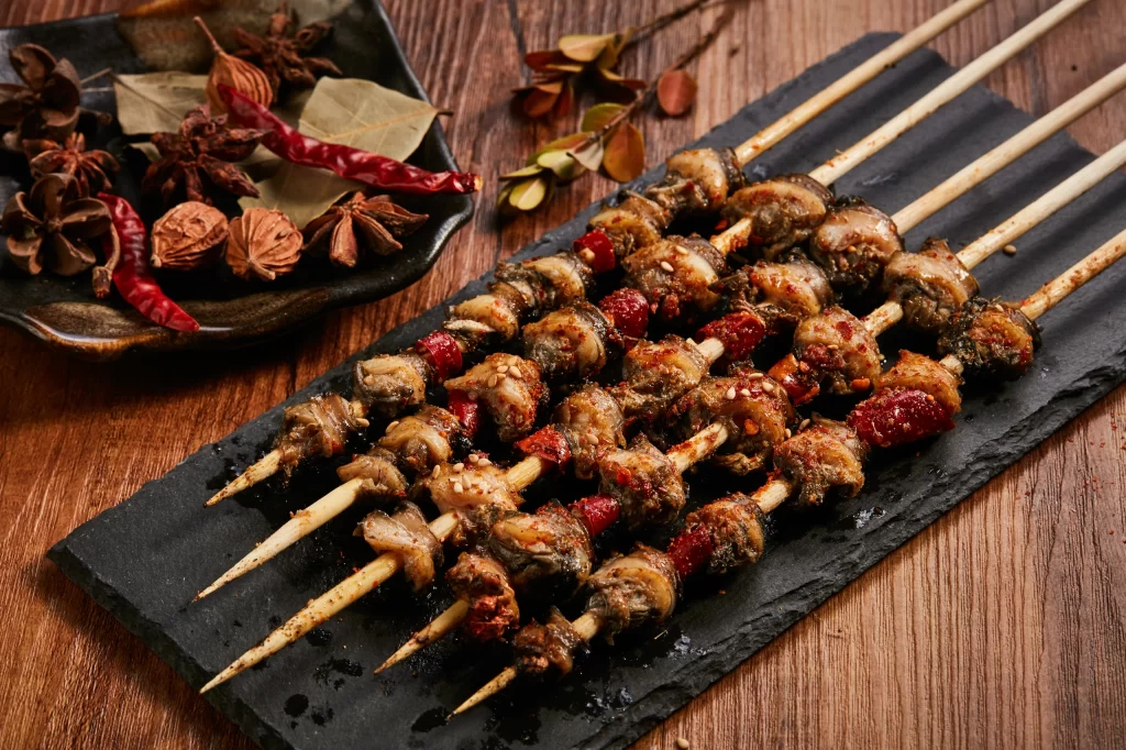 Spicy Grilled Chicken Skewers Red Chili Charred Crust