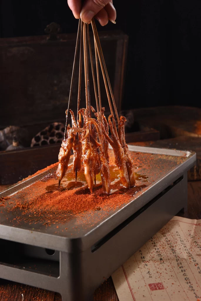 Spicy Grilled Chicken Skewers Red Chili Powder Golden Crust