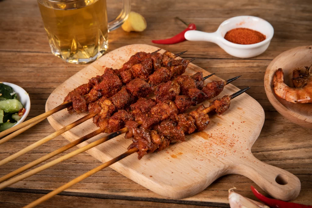 Spicy Grilled Chicken Skewers Red Pepper Flakes Charred