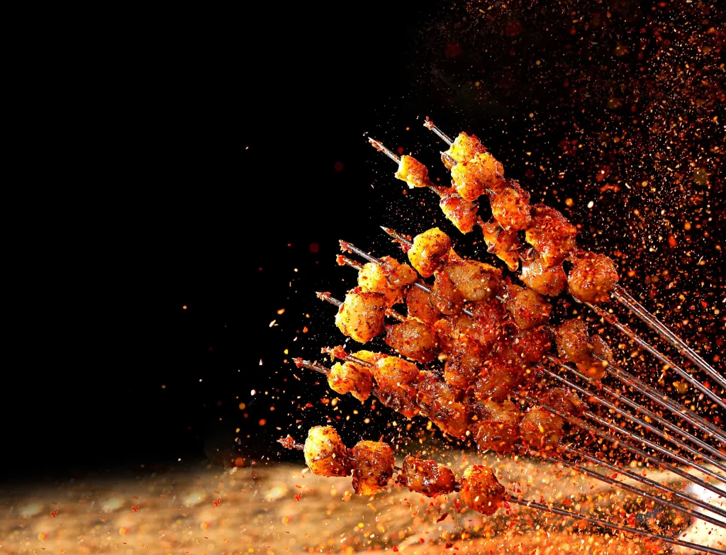 Spicy Grilled Chicken Skewers Red Pepper Flakes Golden Brown
