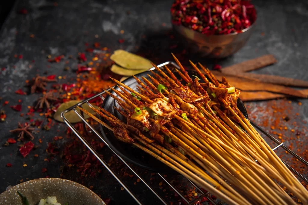 Spicy Grilled Chicken Skewers with Green Onions and Red Chili