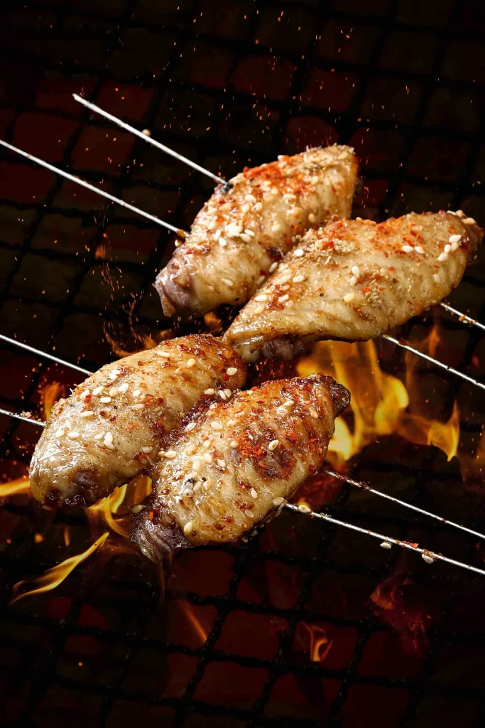 Spicy Grilled Chicken Wings Sesame Seeds Charred