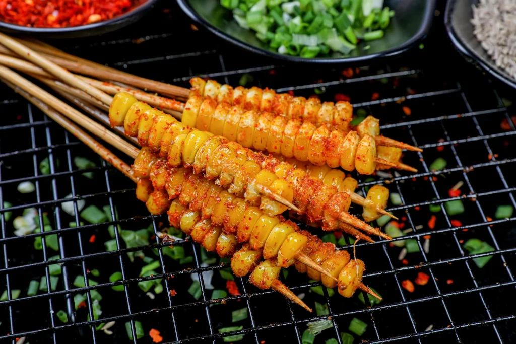 Spicy Grilled Corn Skewers Golden Yellow Charred