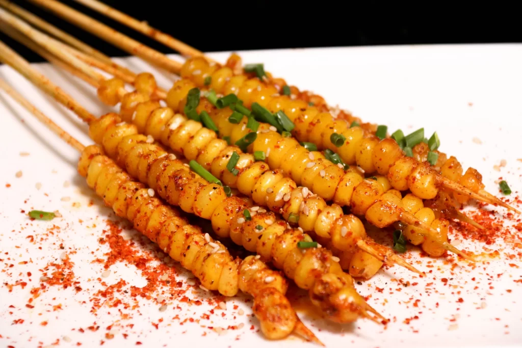 Spicy Grilled Corn Skewers with Sesame and Green Onion