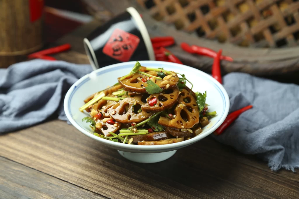 Spicy Grilled Lotus Root Sliced Fresh Cilantro Garnish