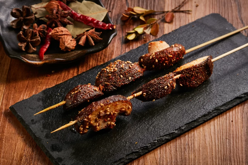 Spicy Grilled Mushroom Skewers with Sesame Seeds