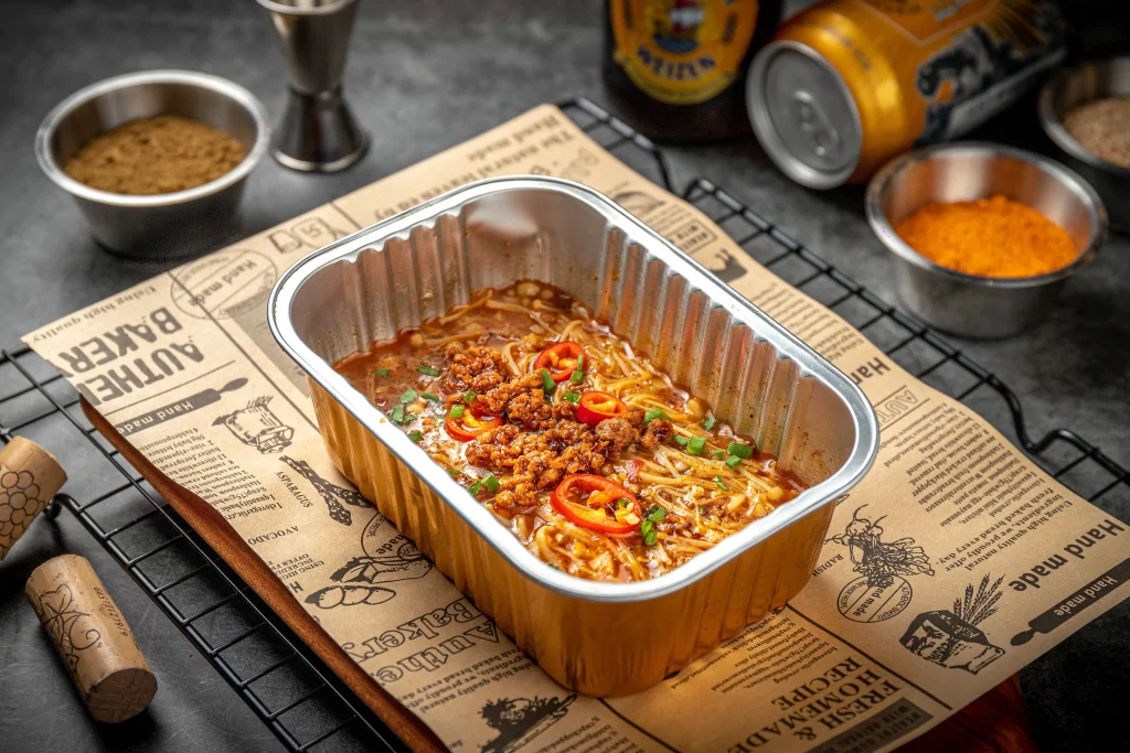 Spicy Grilled Noodles Chili Sauce Green Onion Garnish