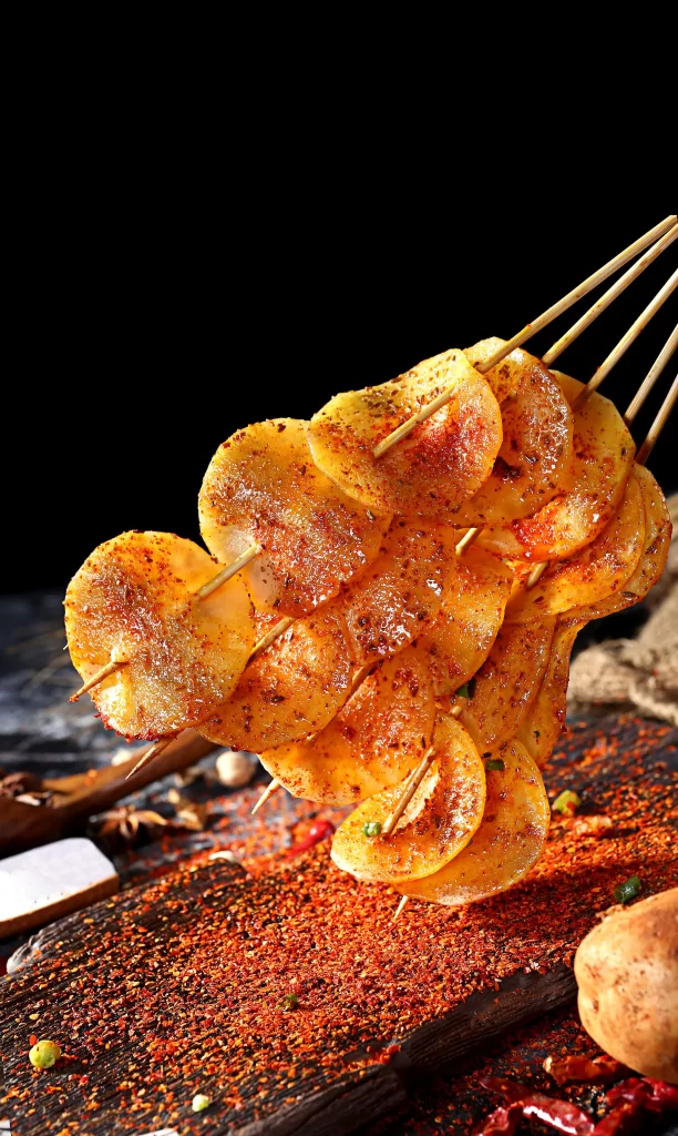 Spicy Grilled Potato Skewers Red Pepper Flakes Garnish