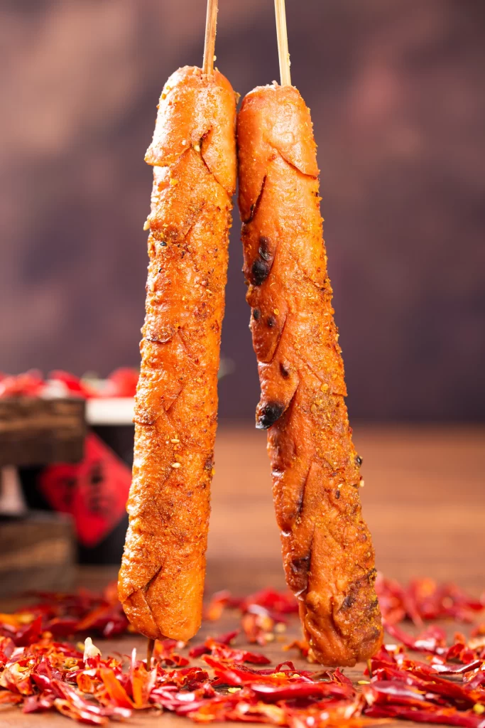 Spicy Grilled Sausage Skewers Crispy Charred Appearance