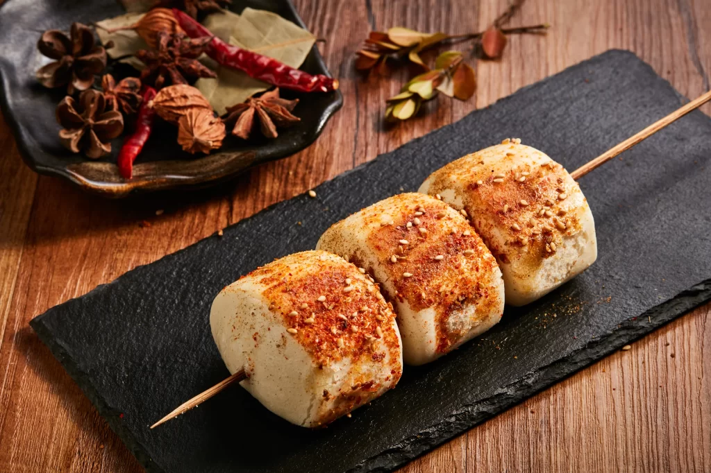Spicy Grilled Tofu Skewers Sesame Seeds Black Slate