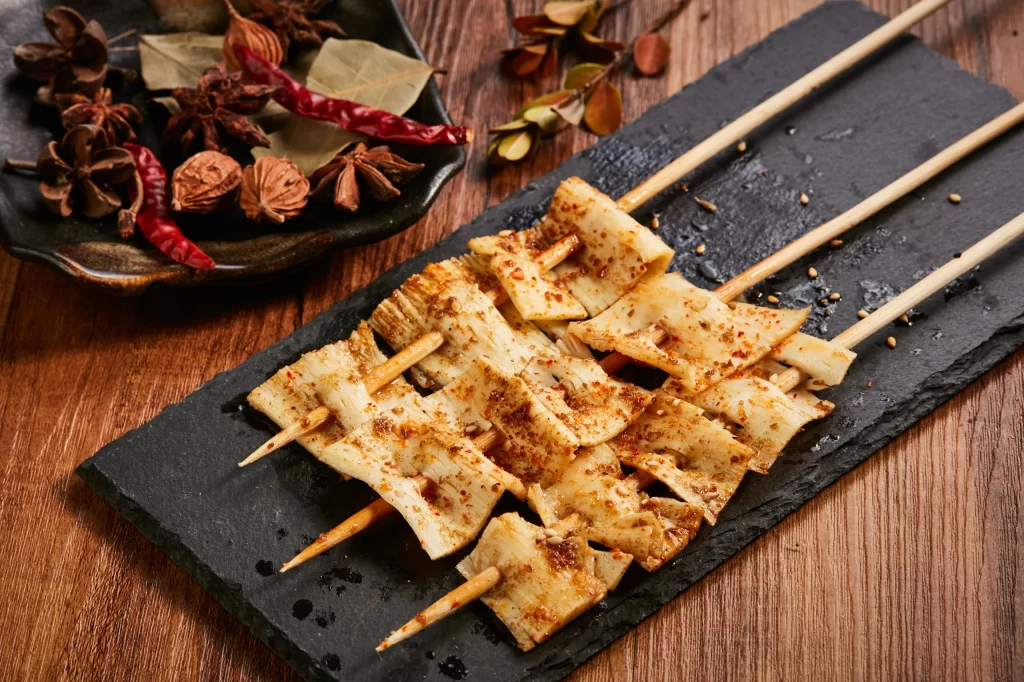 Spicy Grilled Tofu Skewers with Sesame Garnish