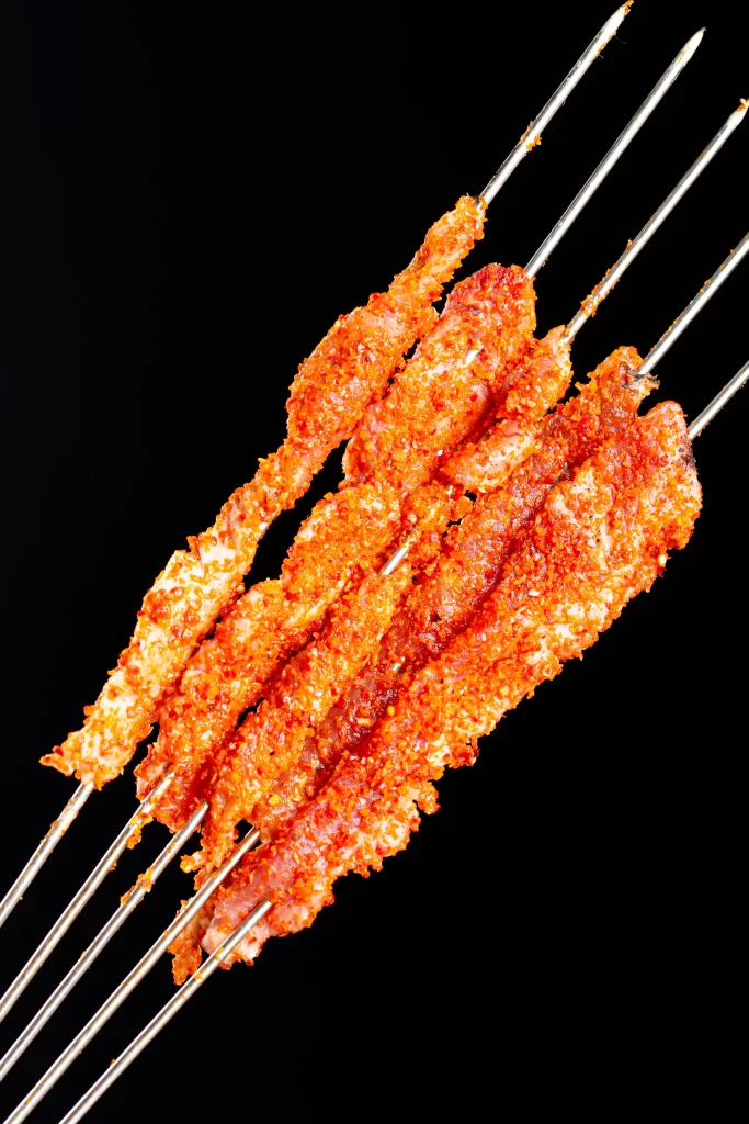 Spicy Pork Skewers Charred Crust Golden Brown