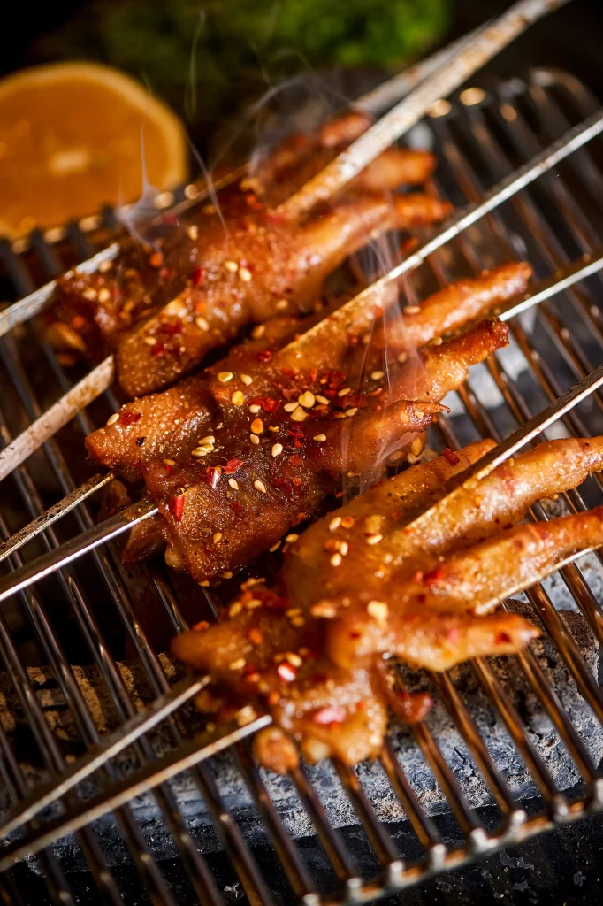 Spicy Pork Skewers Charred Crust Sesame Seeds