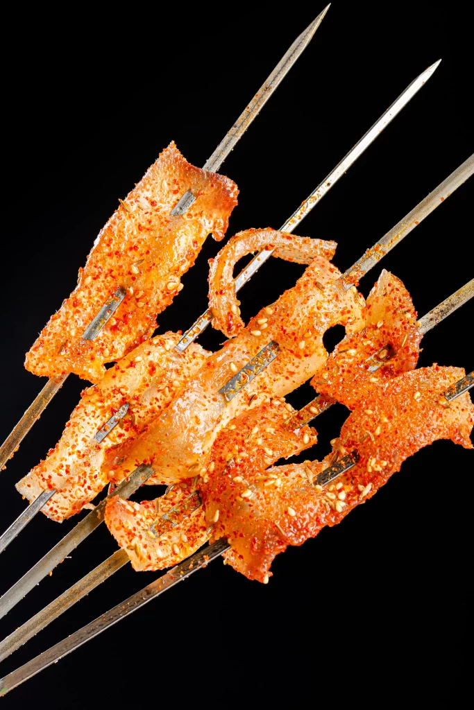 Spicy Pork Skewers Crispy Charred Golden Brown