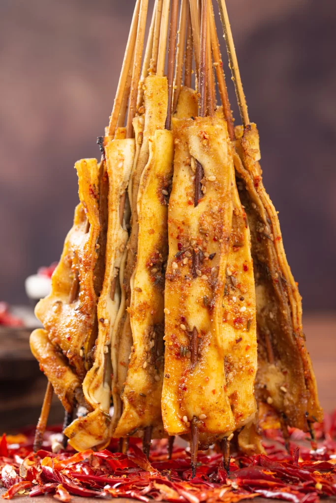 Spicy Pork Skewers Crispy Texture Red Chili Flakes