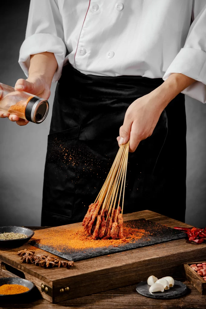 Spicy Pork Skewers Cumin Powder Golden Brown Crust
