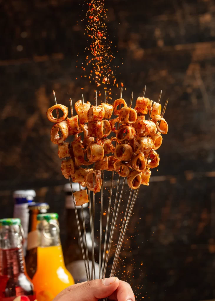 Spicy Pork Skewers Red Chili Powder Golden Brown