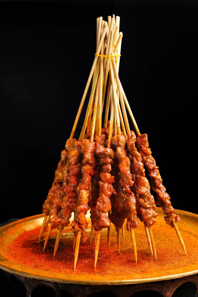 Spicy Pork Skewers Red Chili Powder Golden Brown Crispy