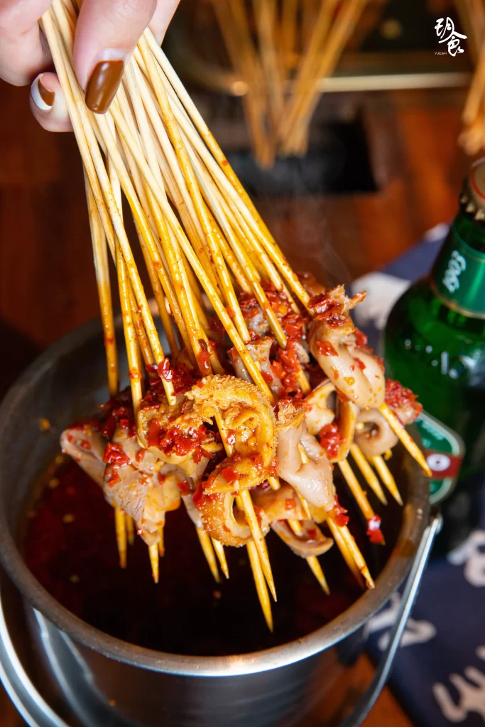 Spicy Pork Skewers Red Chili Sauce Golden Brown
