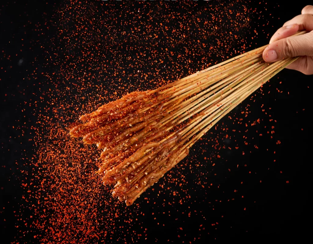Spicy Pork Skewers Red Pepper Flakes Crispy Texture
