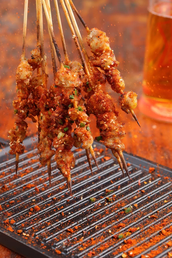 Spicy Pork Skewers Red Pepper Flakes Sesame Seeds
