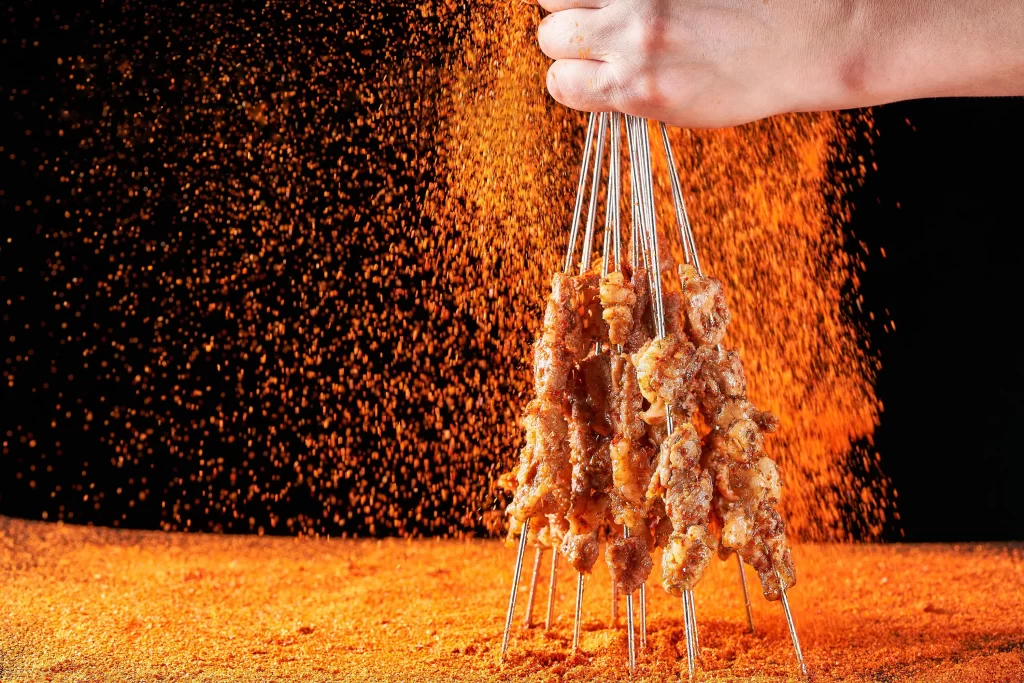 Spicy Pork Skewers with Golden Crust and Red Powder