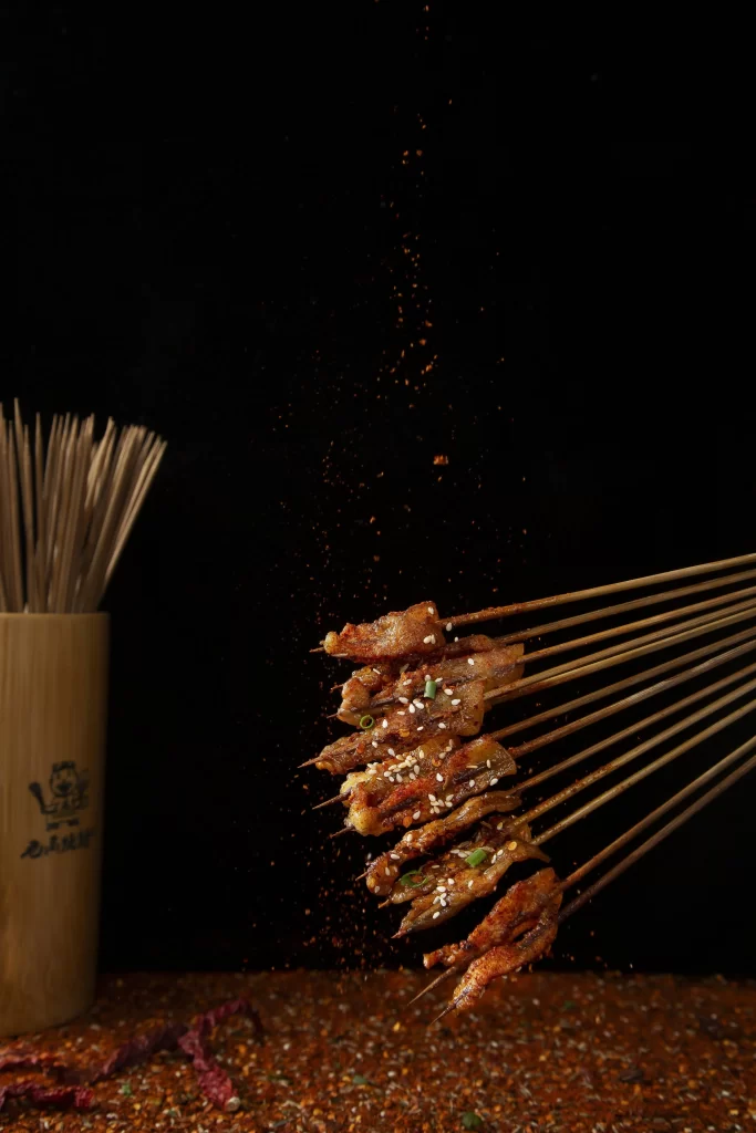 Spicy Pork Skewers with Sesame and Chili Flakes