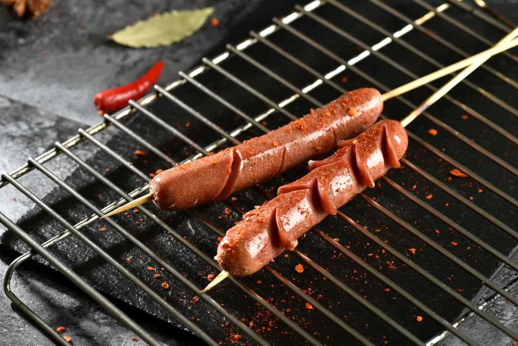 Spiral Sliced Sausages Spicy Seasoning Charred Skewers